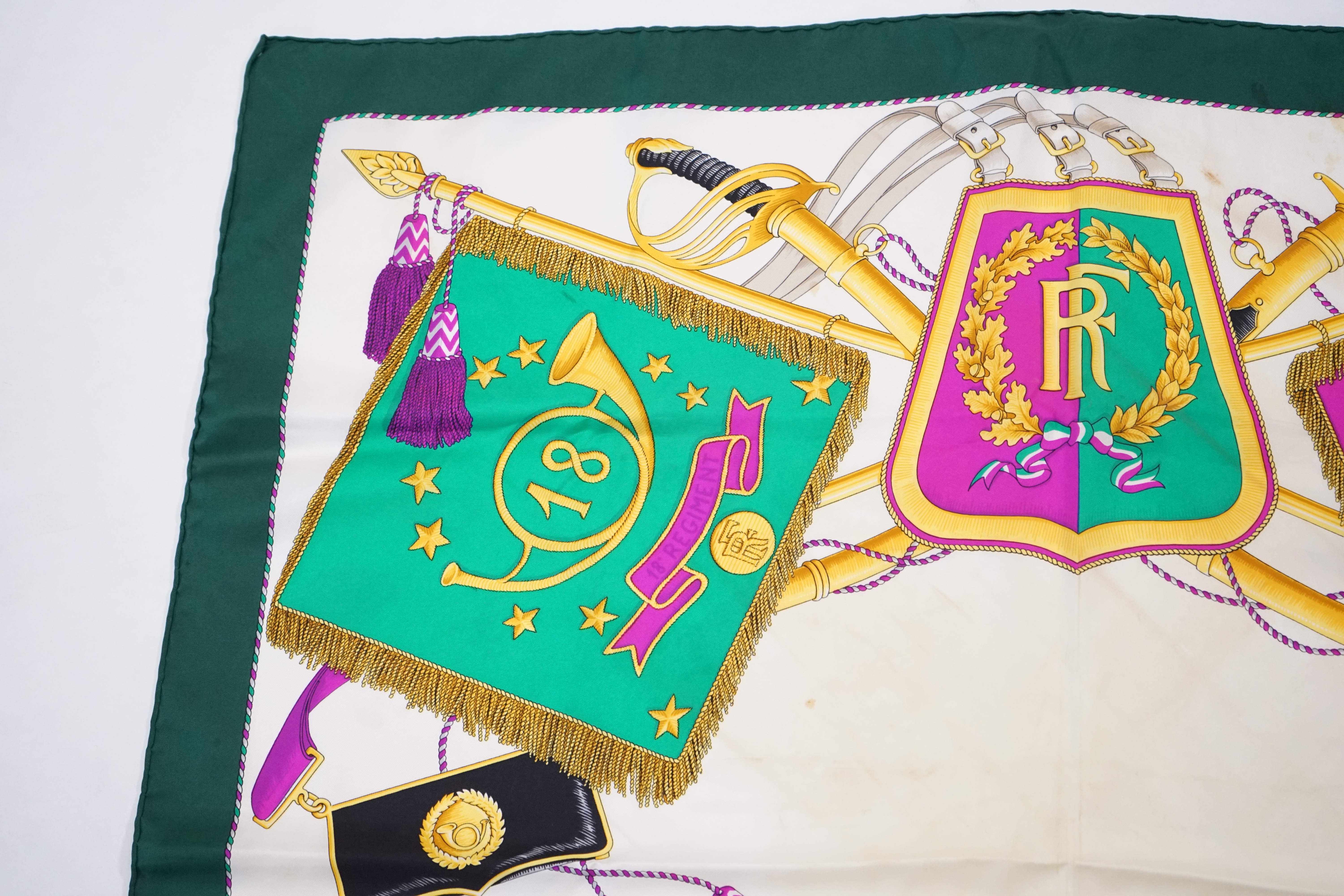A Celine 18th Regiment silk scarf, approx 88cm x 86cm